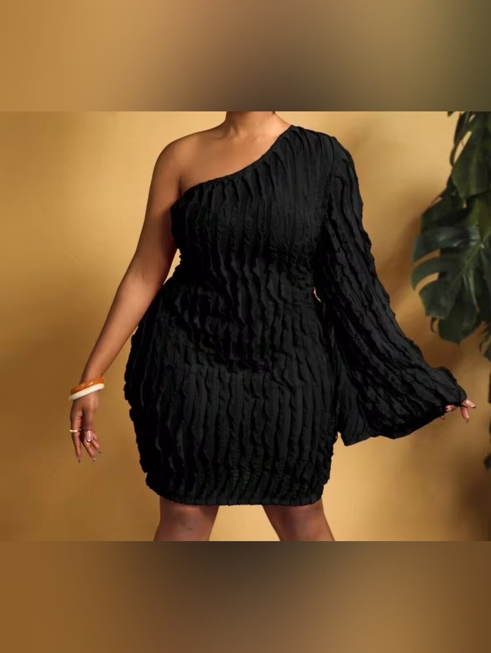 Black One-Shoulder Ruffled Mini Dress NWOT